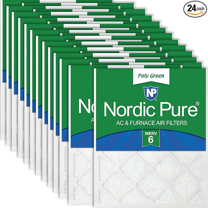 Nordic Pure 12x24x1 Poly Green MERV 6 AC Furnace Air Filters – Reduces Dust by NordicPure