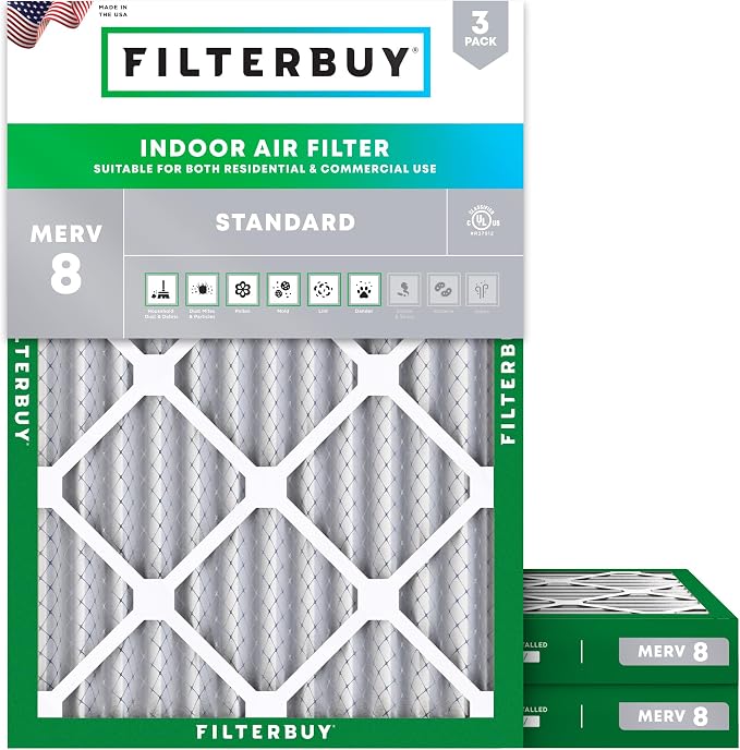 Filterbuy 24x30x2 Air Filter MERV 8 Essential Dust & Allergy Defense, by Filterbuy