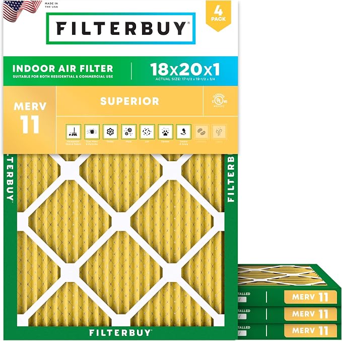Filterbuy 18x20x1 Air Filter MERV 11 Superior Pet & Allergy Defense, by Filterbuy