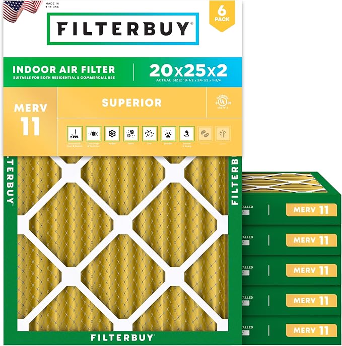 Filterbuy 20x25x2 Air Filter MERV 11 Superior Pet & Allergy Defense, by Filterbuy