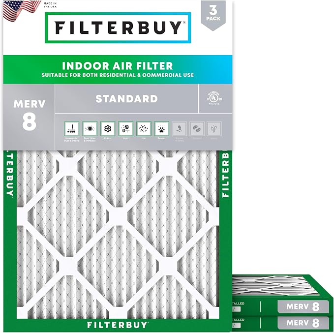 Filterbuy 16x22x1 Air Filter MERV 8 Essential Dust & Allergy Defense, by Filterbuy