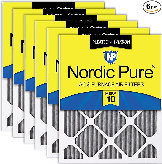 Nordic Pure 20x20x1 Furnace Air Filters MERV 10 Pleated Plus Carbon 6 Pack by NordicPure