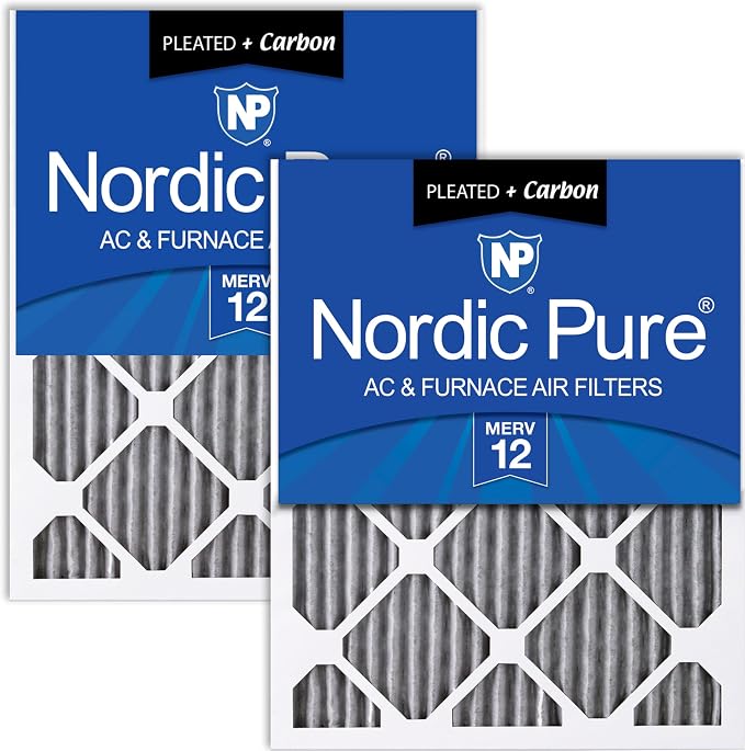 Nordic Pure 12x24x1 Furnace Air Filters MERV 12 Pleated Plus Carbon 2 Pack by NordicPure