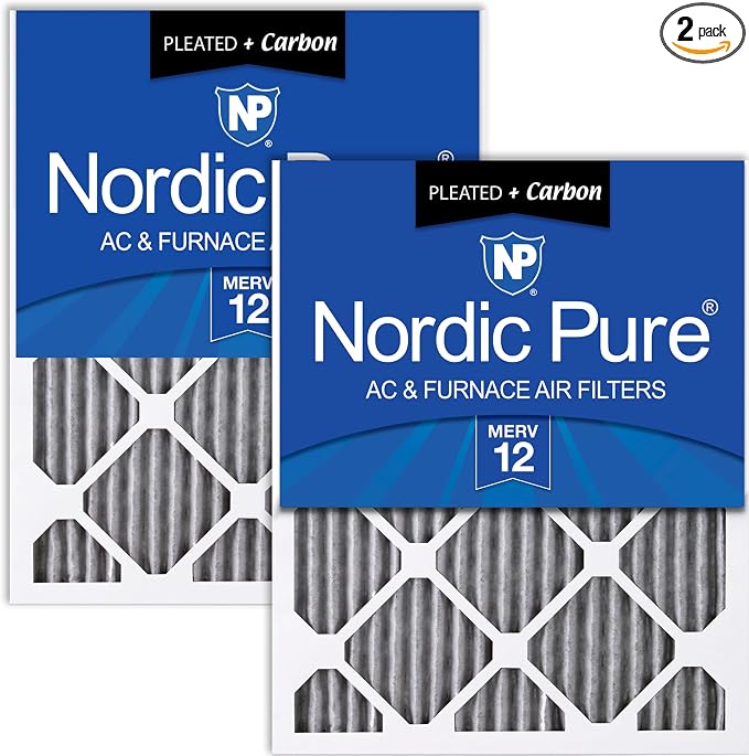 Nordic Pure 16x16x1 Furnace Air Filters MERV 12 Pleated Plus Carbon 2 Pack by NordicPure
