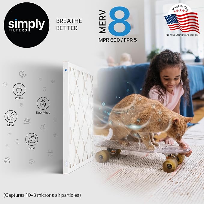 Simply 20x25x1 Air Filter, Merv 8, MPR 600, 12 Pack, Furnace Air Filter - Image 2
