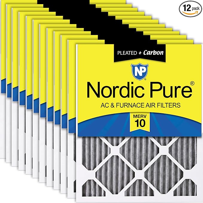 Nordic Pure 16x20x1 Furnace Air Filters MERV 10 Pleated Plus Carbon 12 Pack by NordicPure