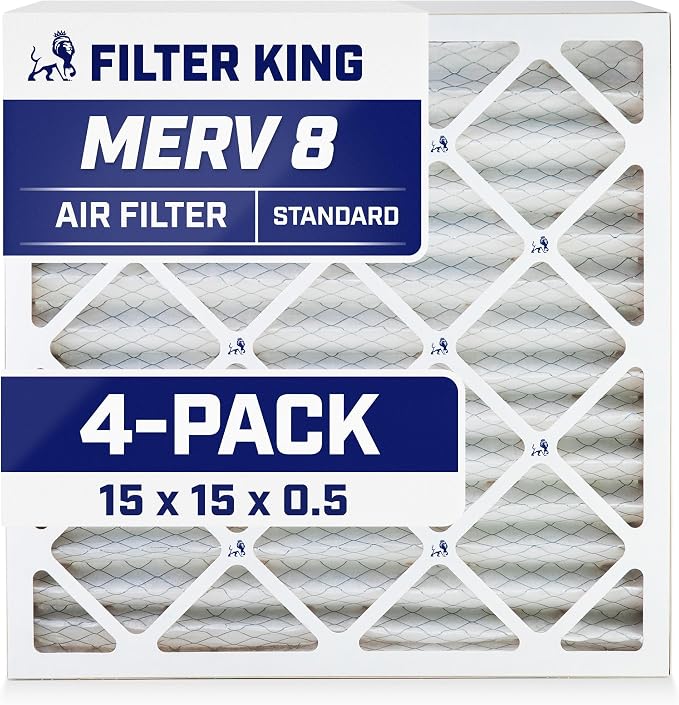 Filter King 15x15x0.5 Air Filter | 4-PACK | MERV 8 HVAC Pleated A/C Furnace by FilterKing
