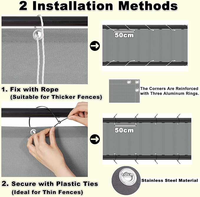 Privacy Screen Protector 9.8' x 59' UV Protection Weather Resistant Waterproof - Image 6