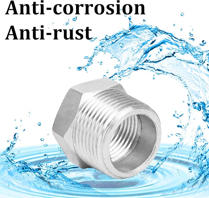 2 Pcs 304 Stainless Steel Reducer Hex Bushing, 1/2" Male NPT to 3/8" Female NPT - Image 6