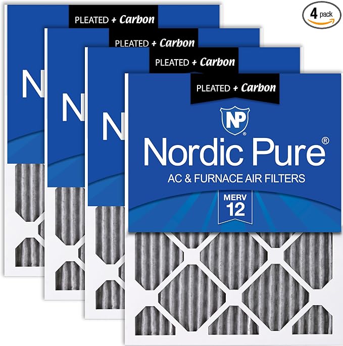 Nordic Pure 14x25x1 Furnace Air Filters MERV 12 Pleated Plus Carbon 4 Pack by NordicPure