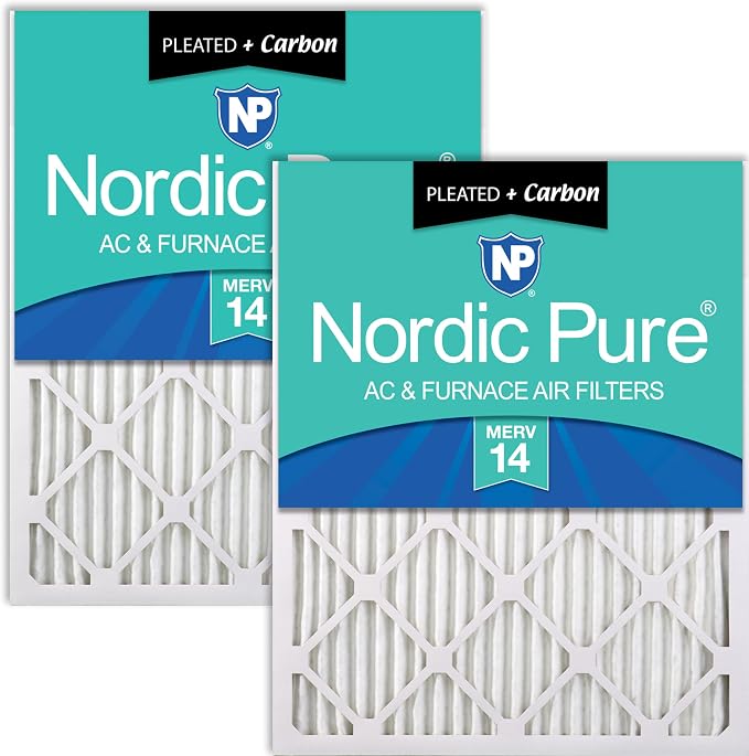 Nordic Pure 12x24x1 Pleated Air Filters MERV 14 Plus Carbon 2 Pack by NordicPure