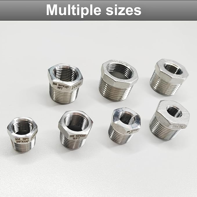 2 Pcs 304 Stainless Steel Reducer Hex Bushing, 3/4" Male NPT to 3/8" Female NPT - Image 7