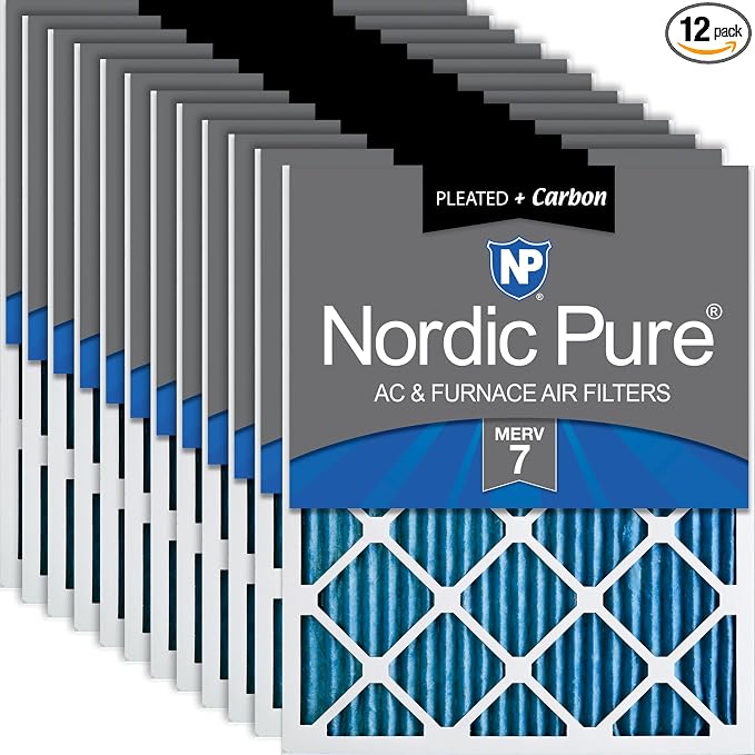 Nordic Pure 18x20x1 Pleated Air Filters MERV 7 Plus Carbon 12 Pack by NordicPure